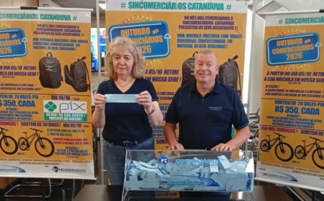 Mês dos Comerciários: Sindicato de Catanduva sorteia R$ 7 mil em Vales-Pix para trabalhadores da categoria