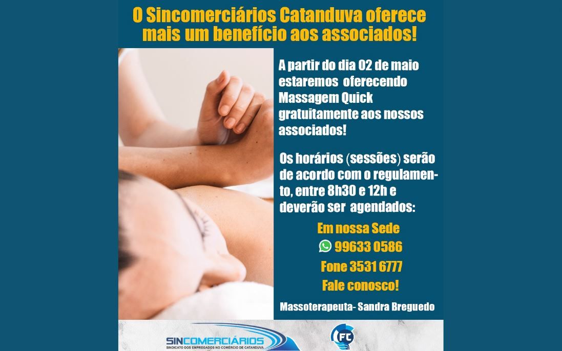 Sincomerciários de Catanduva passa a oferecer Massagem Quick grátis aos associados