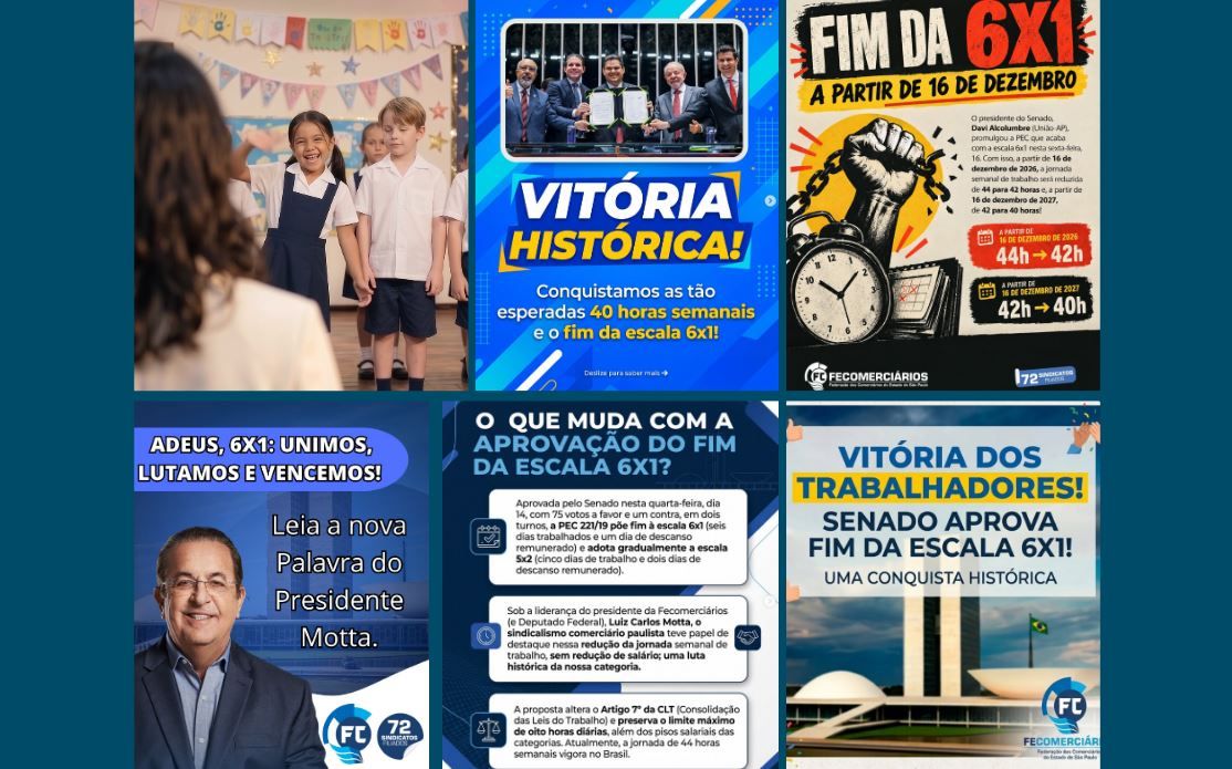 Federação faz sexta postagem alusiva ao fim da escala 6x1