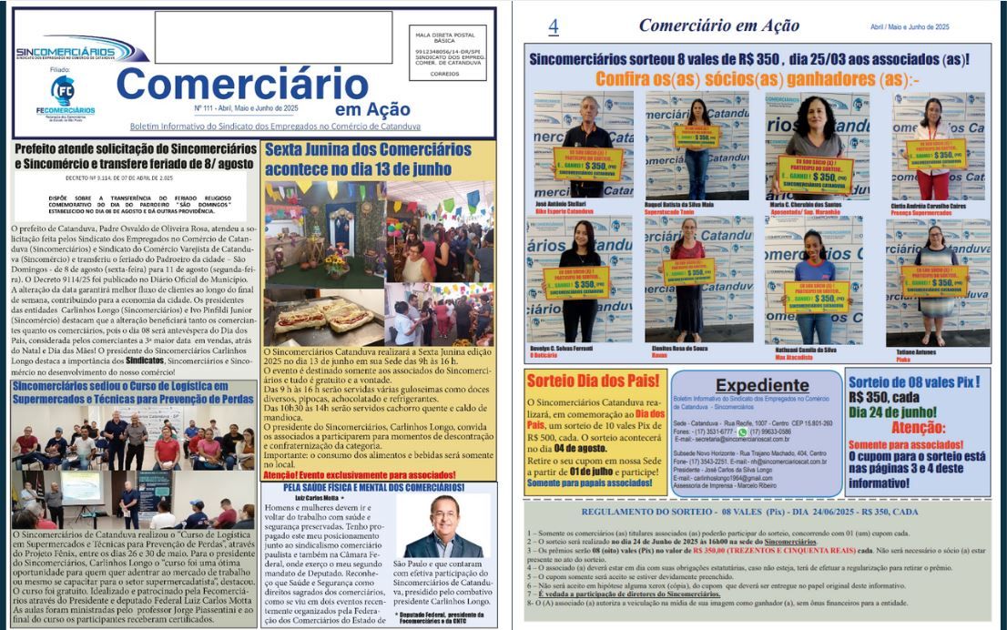 Informativo do Sincomerciários de Catanduva é entregue à categoria