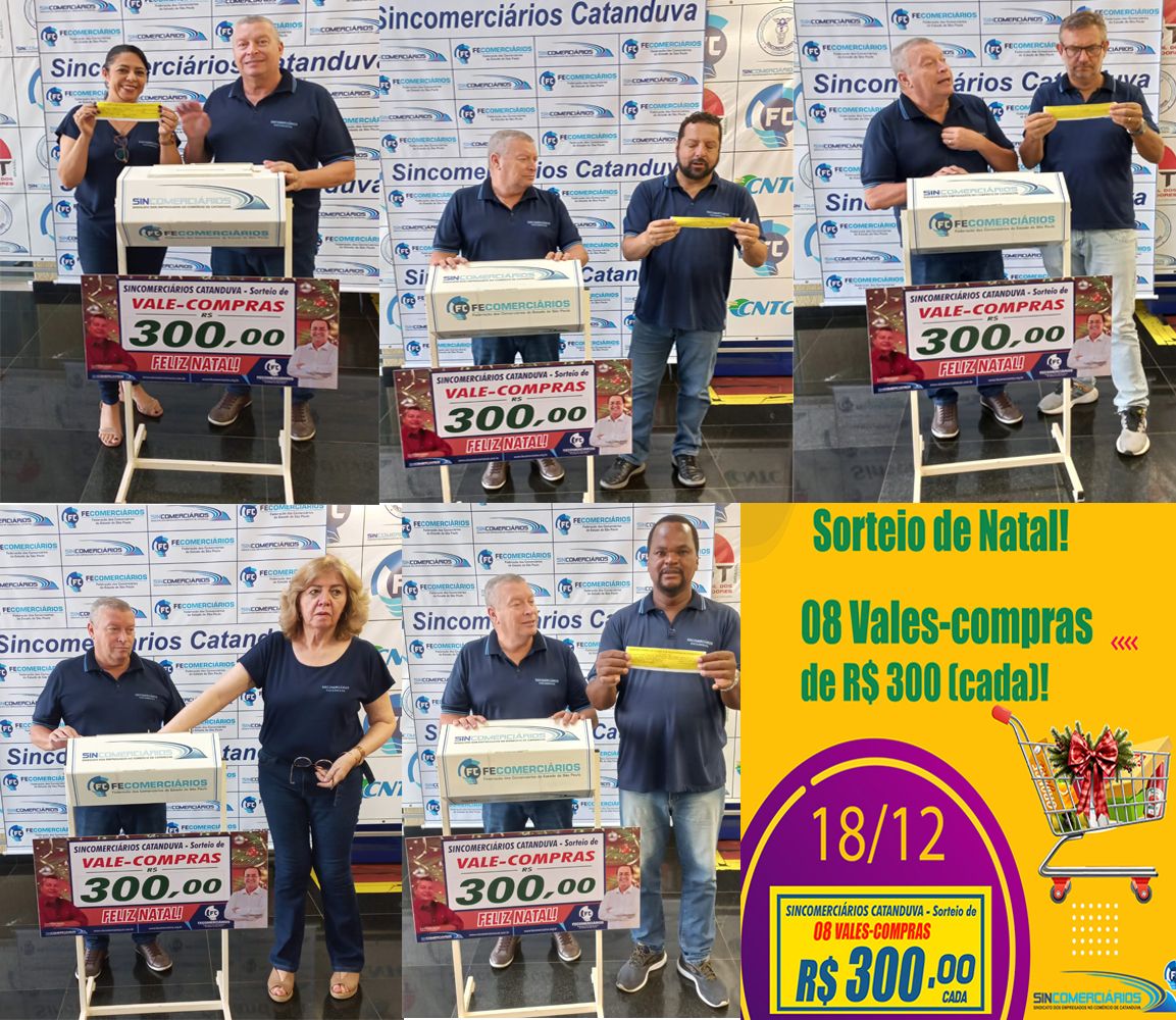 Sincomerciários Catanduva sorteia 8 vales-compras para serem usados em supermercados